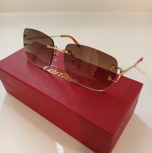 Cartier C decor Brown Tint Gold Wire Oval Lens Rimless Glasses